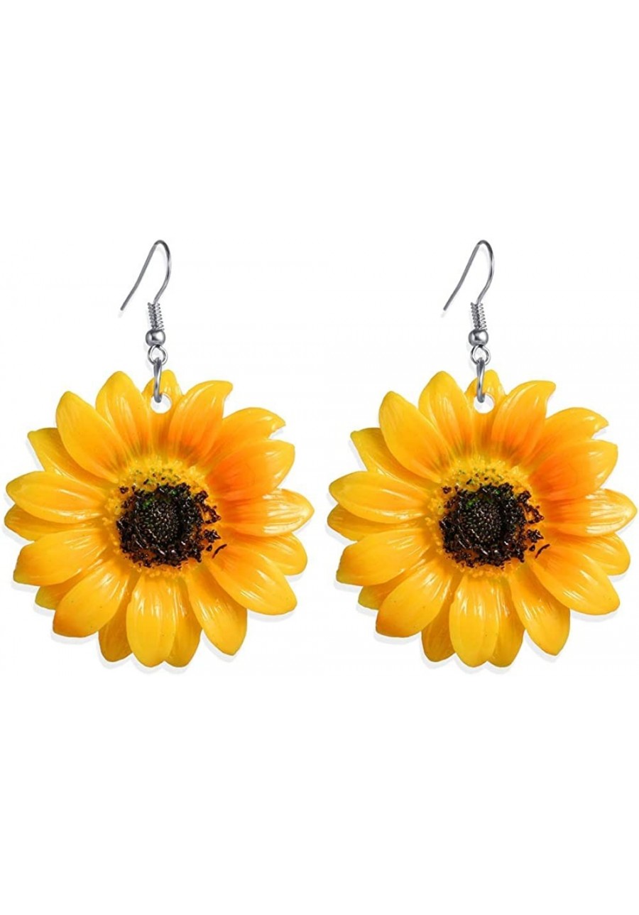 Sunflower Wooden Earrings Unique Handmade Bohemian Sunflower Dangle Drop Earrings Simple Daisy Flower Wood Earring Birthday G...