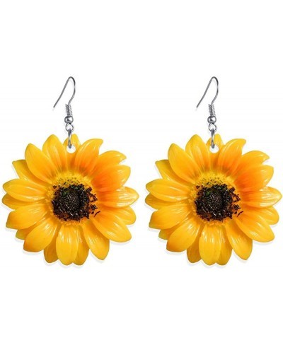 Sunflower Wooden Earrings Unique Handmade Bohemian Sunflower Dangle Drop Earrings Simple Daisy Flower Wood Earring Birthday G...