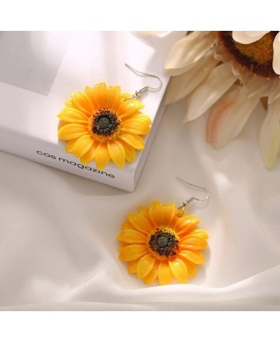 Sunflower Wooden Earrings Unique Handmade Bohemian Sunflower Dangle Drop Earrings Simple Daisy Flower Wood Earring Birthday G...