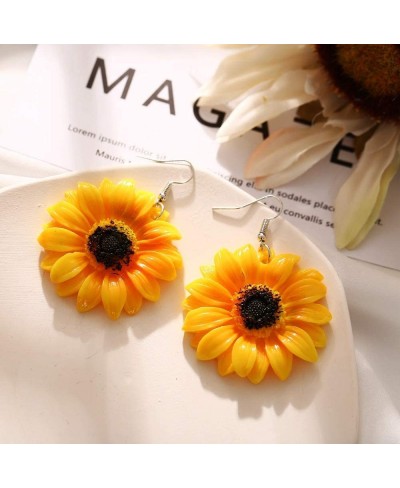 Sunflower Wooden Earrings Unique Handmade Bohemian Sunflower Dangle Drop Earrings Simple Daisy Flower Wood Earring Birthday G...