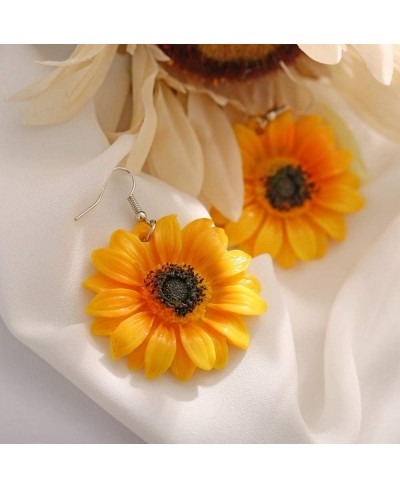 Sunflower Wooden Earrings Unique Handmade Bohemian Sunflower Dangle Drop Earrings Simple Daisy Flower Wood Earring Birthday G...