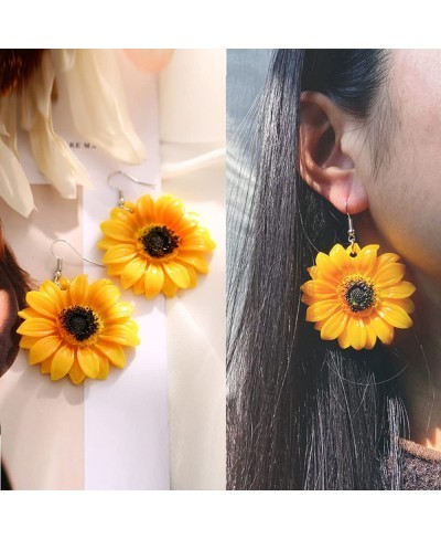 Sunflower Wooden Earrings Unique Handmade Bohemian Sunflower Dangle Drop Earrings Simple Daisy Flower Wood Earring Birthday G...