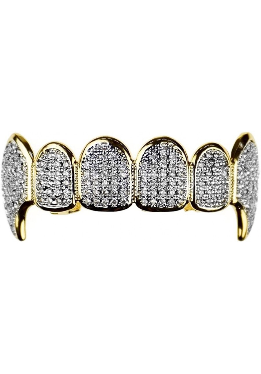 Premium CZ Fang Grillz 2-Tone 14K Gold Plated & Silver Finish Top Teeth Bling Cubic Zirconia Hip Hop Fangs $40.20 Dental Grills