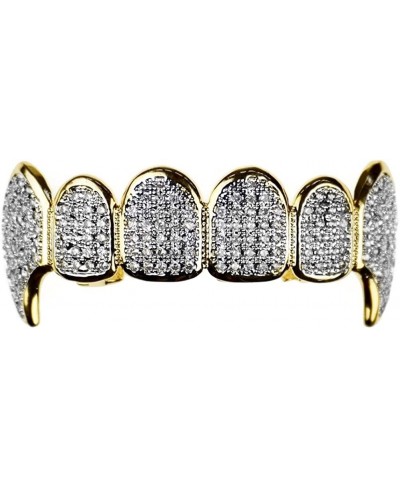 Premium CZ Fang Grillz 2-Tone 14K Gold Plated & Silver Finish Top Teeth Bling Cubic Zirconia Hip Hop Fangs $40.20 Dental Grills