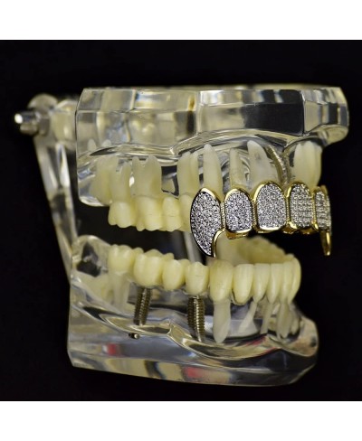 Premium CZ Fang Grillz 2-Tone 14K Gold Plated & Silver Finish Top Teeth Bling Cubic Zirconia Hip Hop Fangs $40.20 Dental Grills