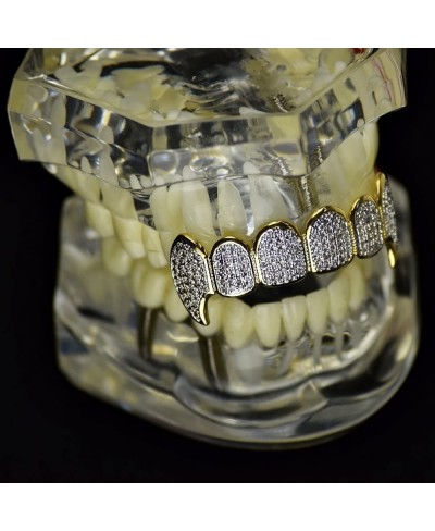 Premium CZ Fang Grillz 2-Tone 14K Gold Plated & Silver Finish Top Teeth Bling Cubic Zirconia Hip Hop Fangs $40.20 Dental Grills