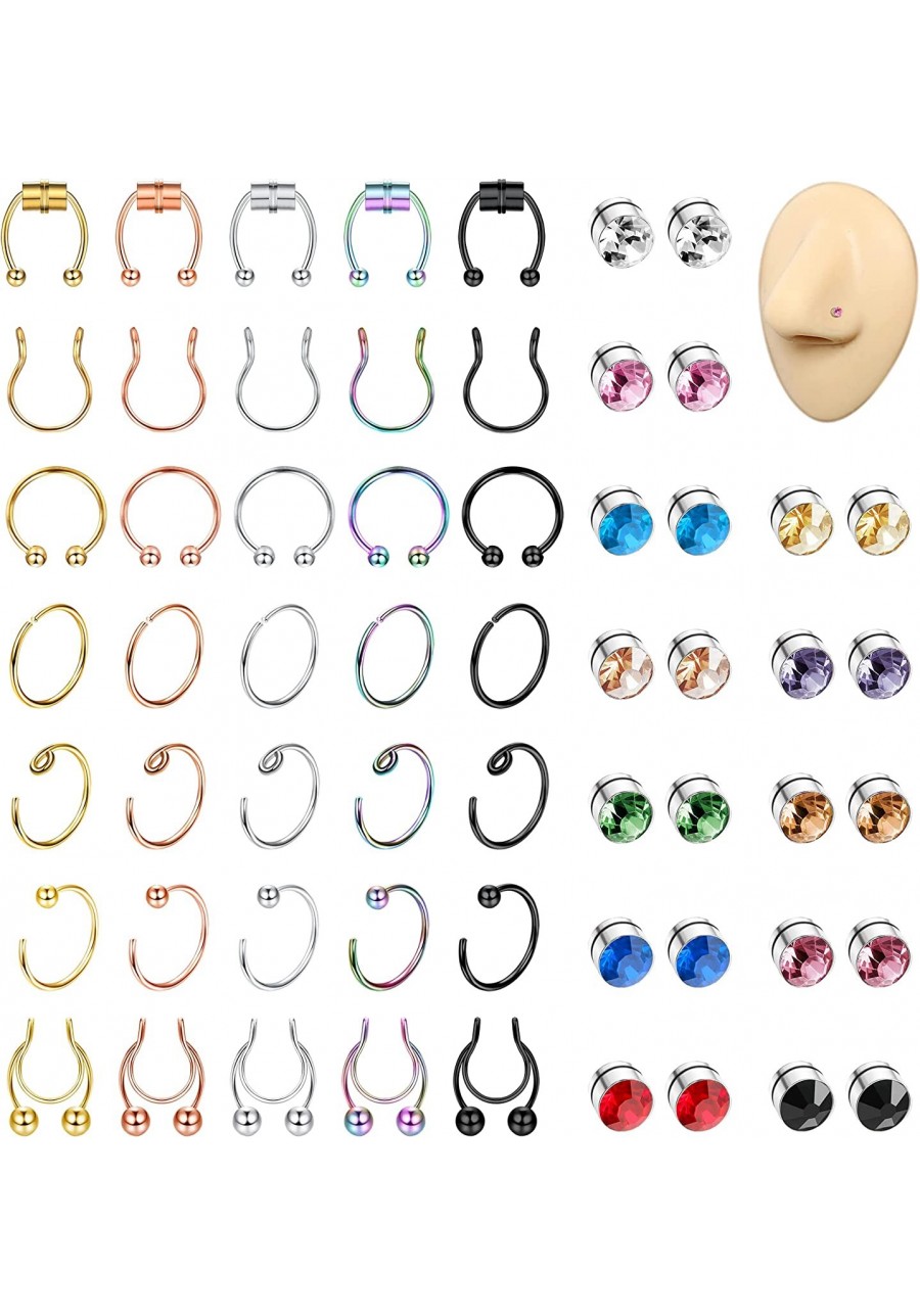 59PCS Fakes Nose Rings for Women Men Magnetic Septum Nose Ring Studs Hoops Nose Piercings Septum Jewelry Stainless Steel Faux...