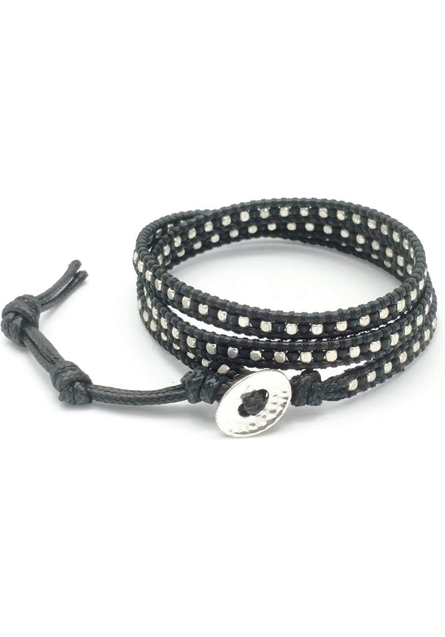 Hematite Garnet Black and Silver beads Leather Wrap Bracelet 3 Wraps 2mm/bead $25.46 Wrap