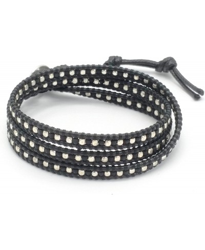 Hematite Garnet Black and Silver beads Leather Wrap Bracelet 3 Wraps 2mm/bead $25.46 Wrap