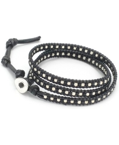 Hematite Garnet Black and Silver beads Leather Wrap Bracelet 3 Wraps 2mm/bead $25.46 Wrap