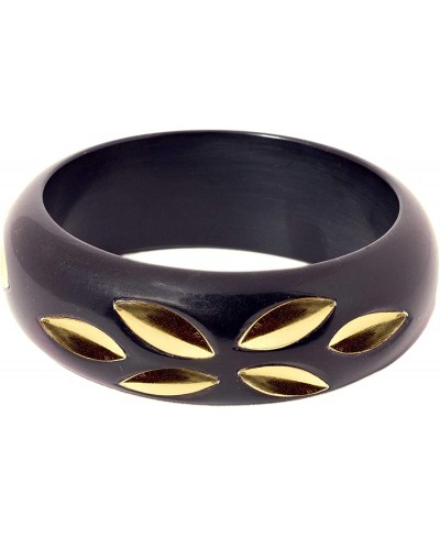 Black Resin Bangle Inlade With Brass Metal Leaves $12.78 Bangle