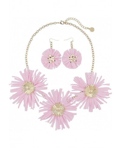 Raffia Grass Sunflower Statement Necklace Golden Tone Floral Pendant Bib Collar with Earrings for Women $16.64 Collars