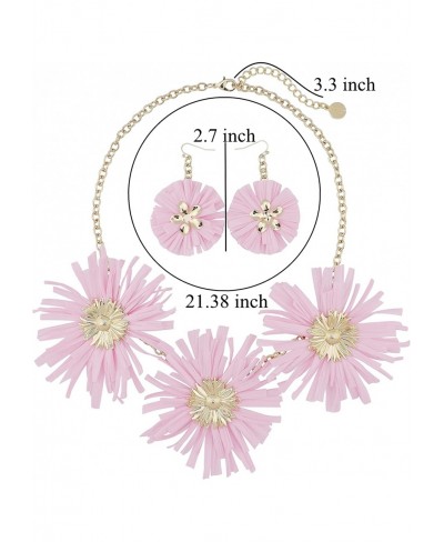 Raffia Grass Sunflower Statement Necklace Golden Tone Floral Pendant Bib Collar with Earrings for Women $16.64 Collars