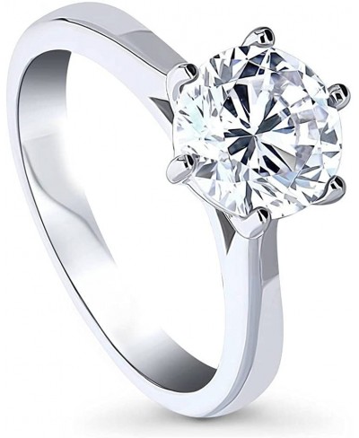 Sterling Silver Solitaire Wedding Engagement Rings 2 Carat Round Cubic Zirconia CZ Promise Ring for Women Rhodium Plated Size...