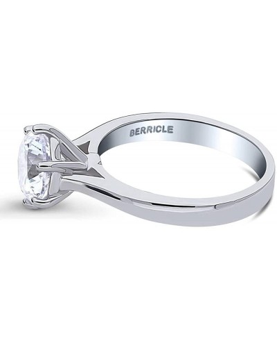 Sterling Silver Solitaire Wedding Engagement Rings 2 Carat Round Cubic Zirconia CZ Promise Ring for Women Rhodium Plated Size...