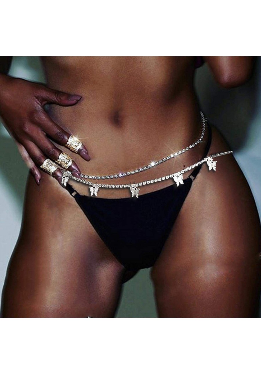 Crystal Body Chains Silver Waist Chain Butterfly Belly Chains Rave Body Jewelry for Women and Girls $8.37 Body Chains