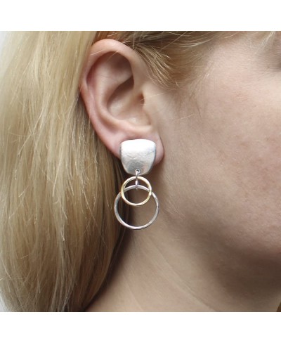 Clip Earring with Layered Ring Drop in Brass and Silver $50.98 Clip-Ons