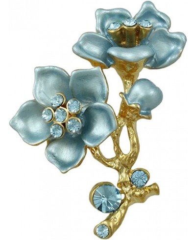 Blue Enamel and Crystal Flowers Brooch Pin $14.27 Brooches & Pins