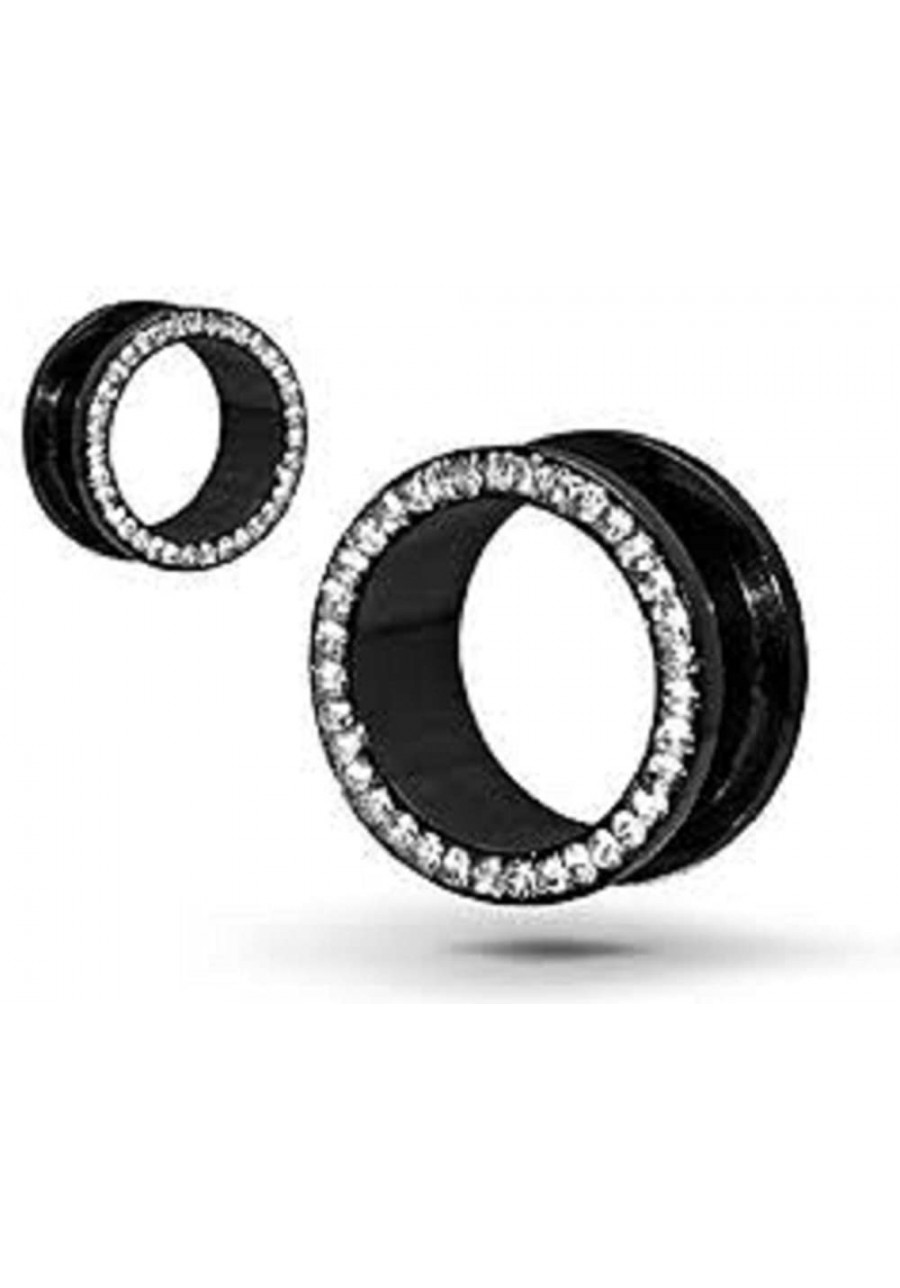 Black Anodized Titanium Over Surgical Steel Screw-on Plugs/gauges with Clear Diamond Cz Stones 2 Pieces $13.73 Piercing Jewelry