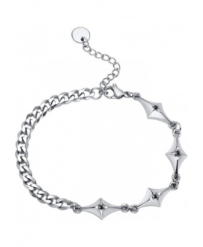 Adjustable Rhombic Charms Chain Bracelets - Stainless Steel Cuban Chain Bracelet Charm Bangle for Men Women Love Promise Keep...