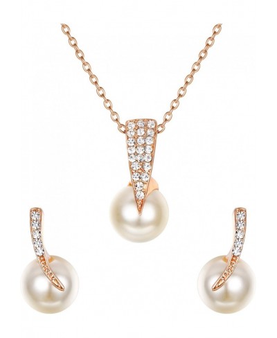 Women's Crystal Cream Ivory Simulated Pearls Triangle Drop Pendant Bridal Necklace Earrings Set $19.36 Jewelry Sets