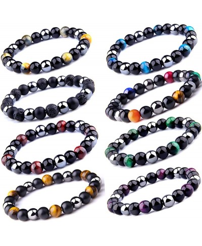 8PCS Magnetic Hematite Beads Bracelet Set for Men Women Healing Energy Adjustable Stone Bracelet 8mm Triple Protection Bracel...
