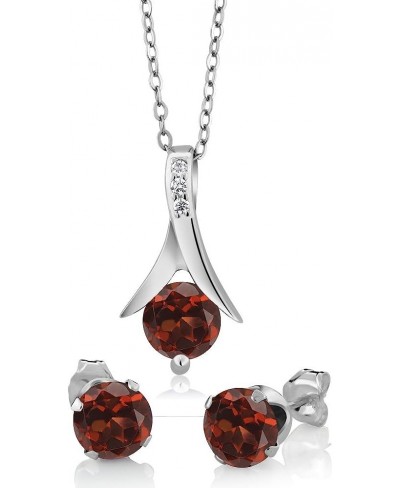 Sterling Silver Red Garnet Pendant and Earrings Set With 18 Inch Silver Chain (2.80 cttw) $30.79 Jewelry Sets