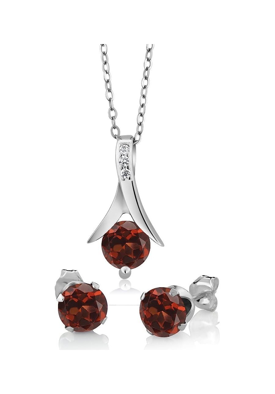 Sterling Silver Red Garnet Pendant and Earrings Set With 18 Inch Silver Chain (2.80 cttw) $30.79 Jewelry Sets