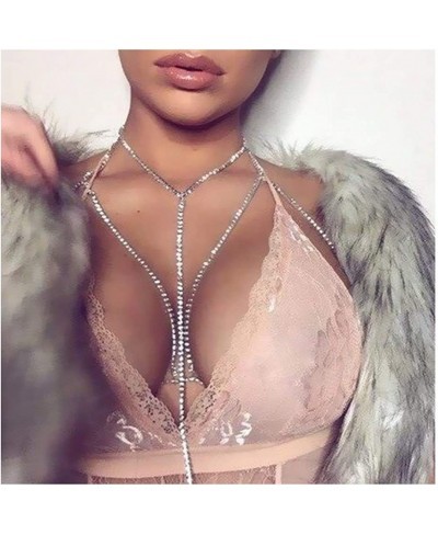 Fashion Rhinestone Choker Necklace Silver Crystal Body Chain Bikini Body Harness Charm Accessories Jewelry for Women and Girl...