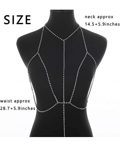 Fashion Rhinestone Choker Necklace Silver Crystal Body Chain Bikini Body Harness Charm Accessories Jewelry for Women and Girl...