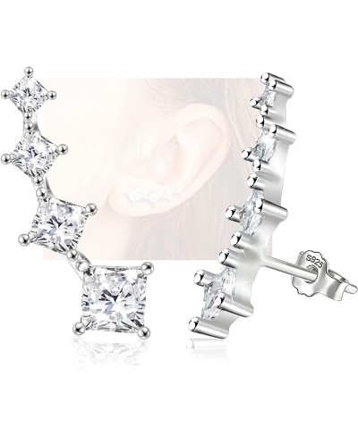 CZ 925 Sterling Silver 14K Gold Plated Cartilage Earrings with Cubic Zirconia Piercing Hypoallergenic Square 4 Crystals Stud ...