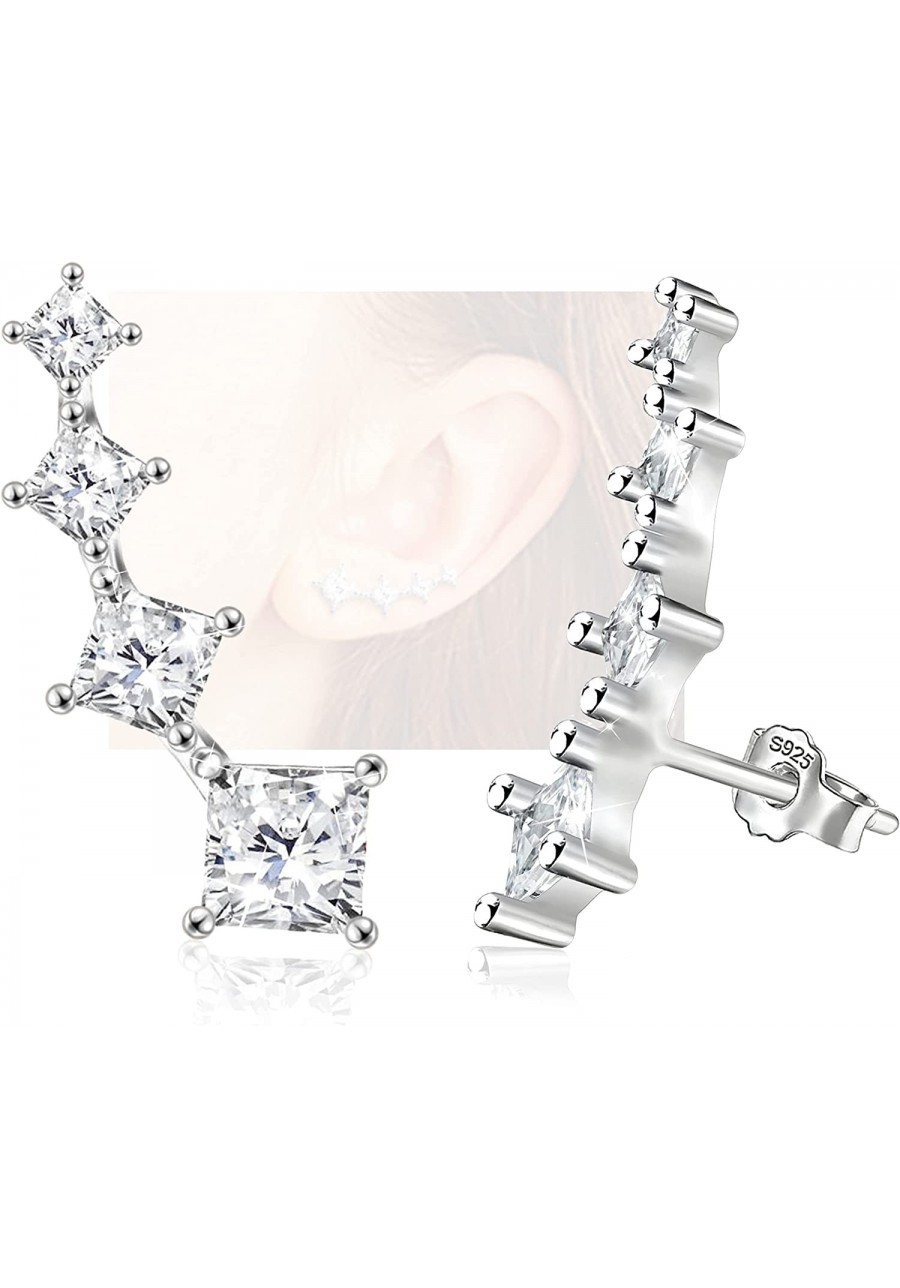 CZ 925 Sterling Silver 14K Gold Plated Cartilage Earrings with Cubic Zirconia Piercing Hypoallergenic Square 4 Crystals Stud ...