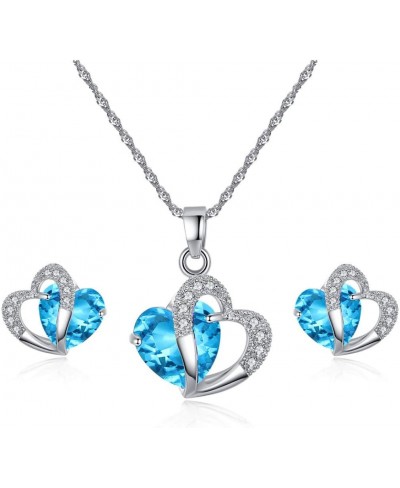 Double Heart Pendant Necklace Drop Dangle Earrings Crystal Jewelry Sets Love Wedding Bridal Accessories $10.67 Jewelry Sets