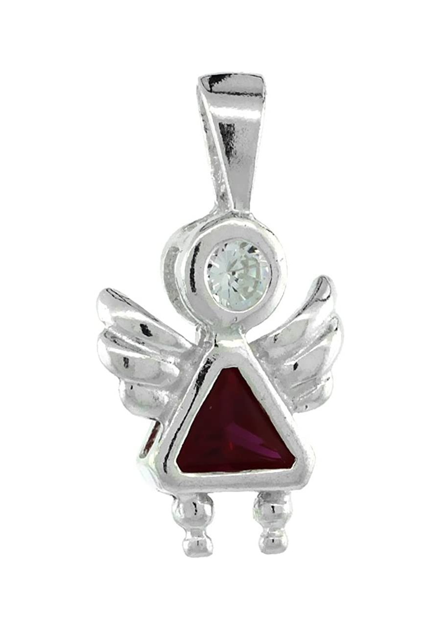 Sterling Silver Ruby Cubic Zirconia July Birthstone Baby Angel Necklace with 1.5 mm Bead Chain $21.48 Pendants & Coins