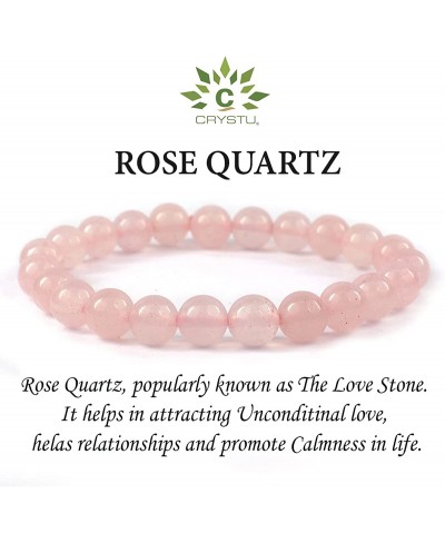 Natural Certified Rose Quartz Bracelet 8mm Round Beads Crystal Stone Bracelet for Reiki Healing and Crystal Healing Stone Bra...