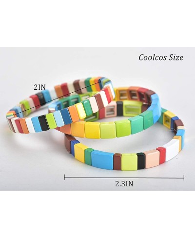 Tile Bracelets Stackable Enamel Stretch Tile Bracelet Rainbow Colorblock Beads Bracelets Bohemian Strand Bracelets for Women ...