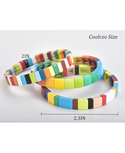 Tile Bracelets Stackable Enamel Stretch Tile Bracelet Rainbow Colorblock Beads Bracelets Bohemian Strand Bracelets for Women ...