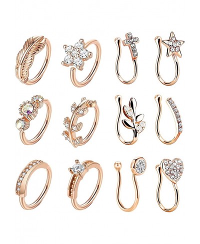 12Pcs Faux Nose Rings Hoop for Women Men Non-Piercing Clip On Nose Ring Cartilage Tragus Helix Ear Fake Piercing Jewelry $10....