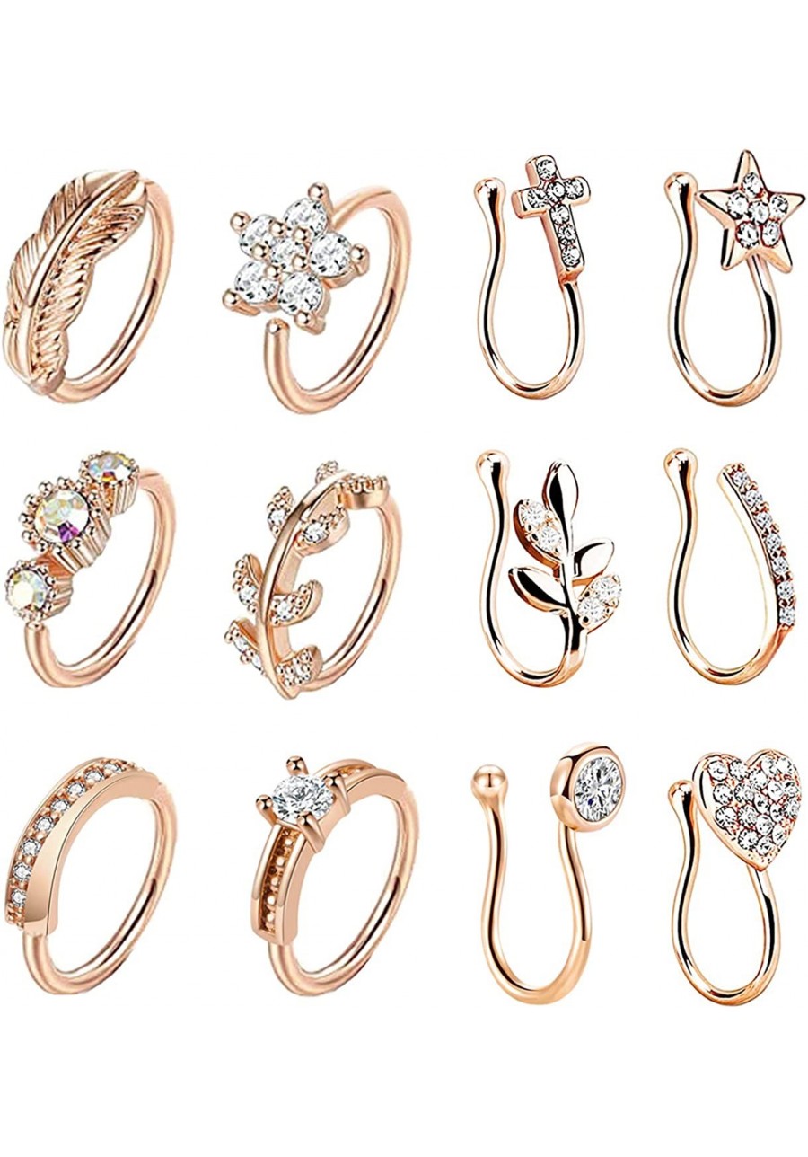 12Pcs Faux Nose Rings Hoop for Women Men Non-Piercing Clip On Nose Ring Cartilage Tragus Helix Ear Fake Piercing Jewelry $10....