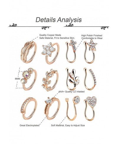 12Pcs Faux Nose Rings Hoop for Women Men Non-Piercing Clip On Nose Ring Cartilage Tragus Helix Ear Fake Piercing Jewelry $10....