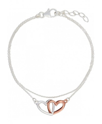 Women's 925 Sterling Silver Rose Gold Plated Double Heart Interlocking Bracelet 19+2 cm $32.66 Link