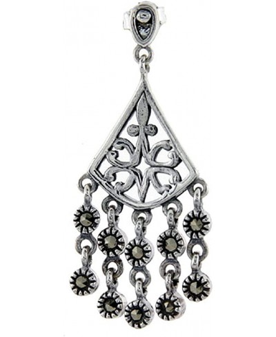 Sterling silver Marcasite chandelier Dangle Drop Earrings Art Deco style 1 3/4 inch long $36.62 Drop & Dangle