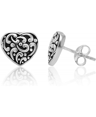 Oxidized Sterling Silver Plated Filigree Heart 10 mm Post Stud Earrings $7.47 Stud