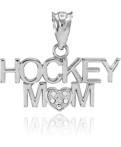 Fine 925 Sterling Silver Hockey MOM Heart CZ-Studded Pendant $17.41 Pendants & Coins