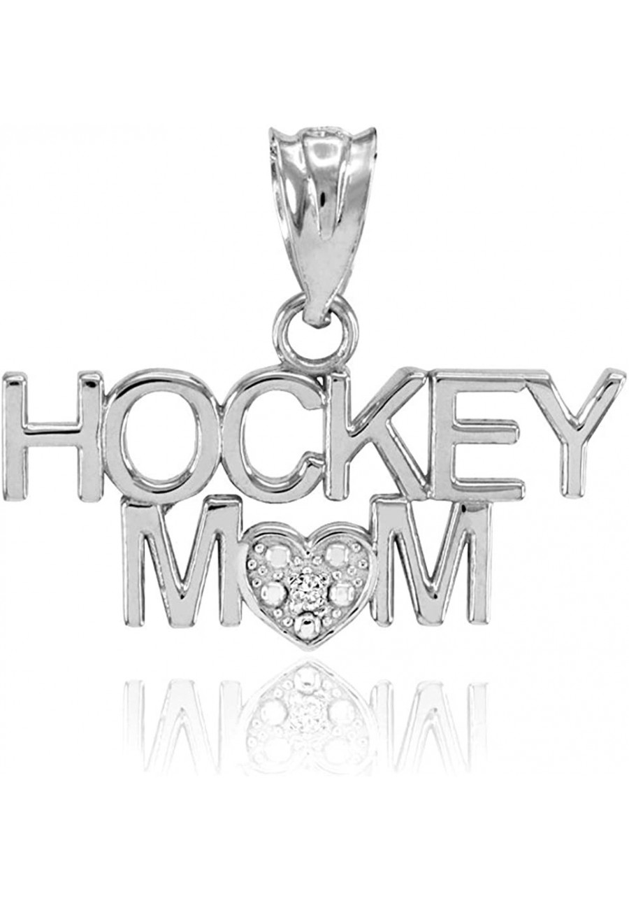 Fine 925 Sterling Silver Hockey MOM Heart CZ-Studded Pendant $17.41 Pendants & Coins