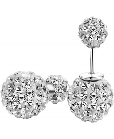 925 Sterling Silver Sparkle Bling Crystal Rhinestone Earrings Double Sided Front Back Ball Stud Earrings for Women Girls 10mm...