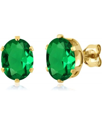 2.30 Ct 8X6MM Simulated Emerald 925 Yellow Gold Plated Silver Stud Earrings $38.75 Stud