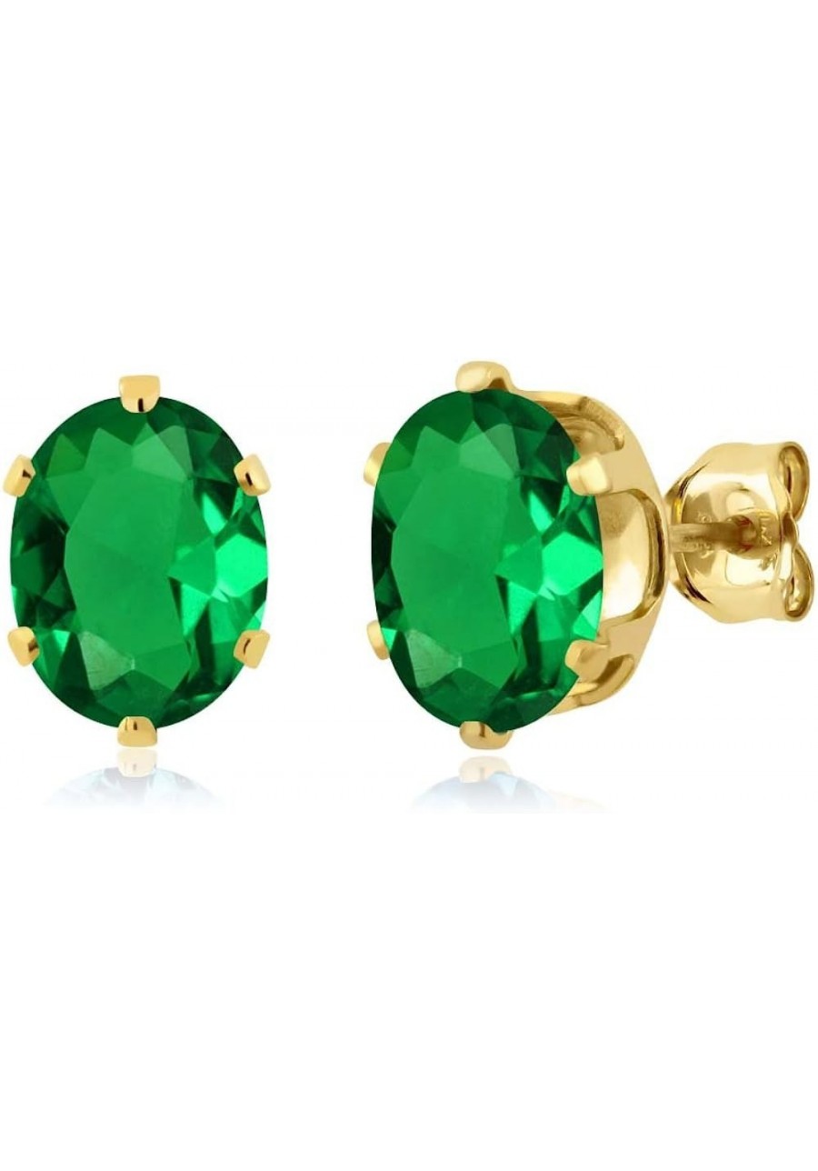 2.30 Ct 8X6MM Simulated Emerald 925 Yellow Gold Plated Silver Stud Earrings $38.75 Stud