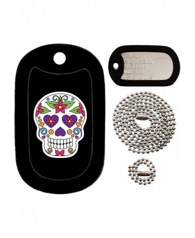 Military Dog Tags - Custom Embossed Purple Heart Eyes - Sugar Skull - Day of The Dead - Military Dog Tag Set $9.00 Pendants &...