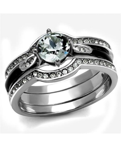 His Hers 4Pc Silver and Black Stainless Steel Wedding Engagement Ring Band Set $30.00 Bridal Sets